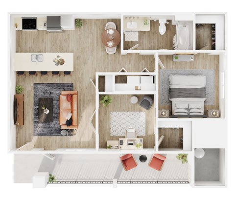 Floor plan for 1 bed, 1 bath, 1137 sqft